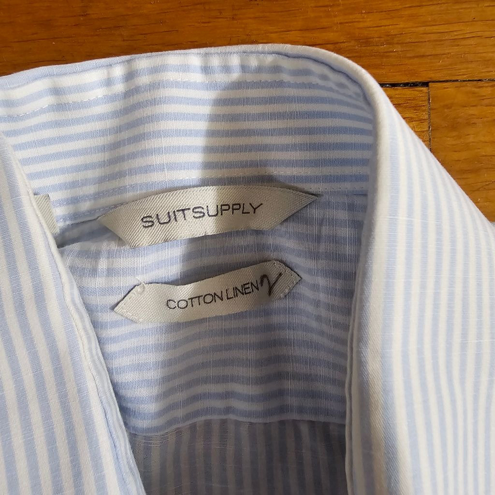 Suitsupply Blue Striped Casual Button Down Shirt - Picture 7 of 9